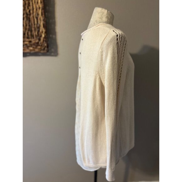 LUCKY Brand Sweater Top M Medium Cream Gold Neat Back Details - Picture 10 of 11